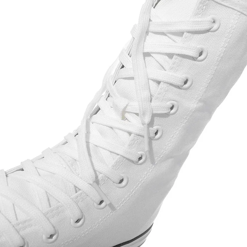 Canvas Women Lace-up Mid Calf Sneakers / Female Shoes in Rock Style