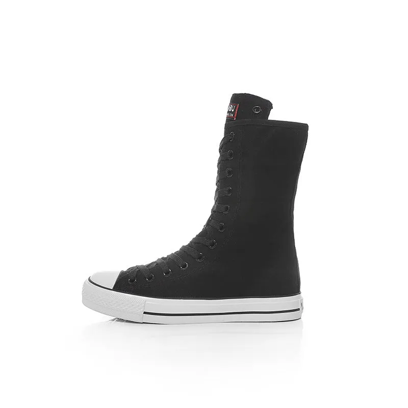 Canvas Women Lace-up Mid Calf Sneakers / Female Shoes in Rock Style