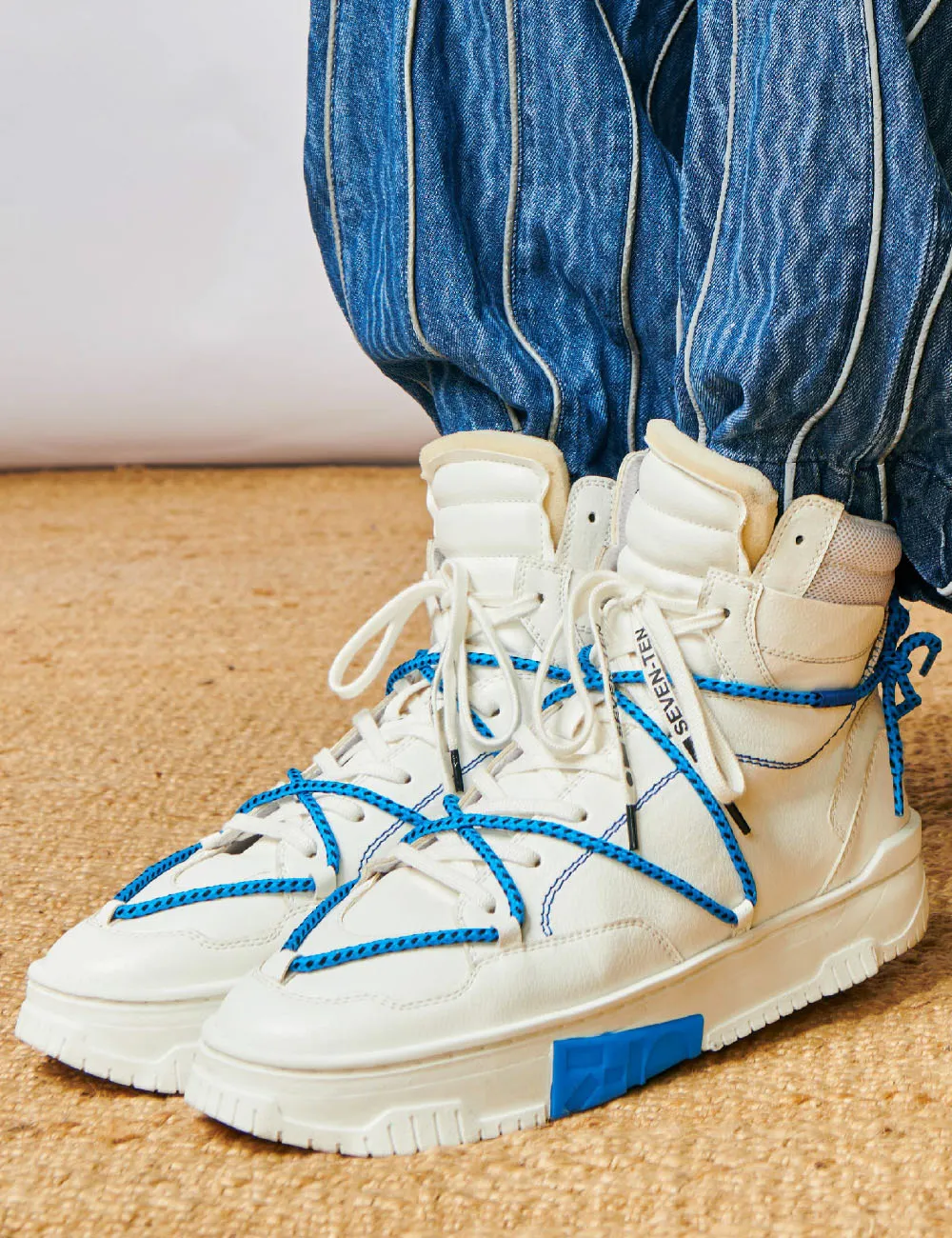 Celeb Spotted - 703 white & blue high-top sneaker