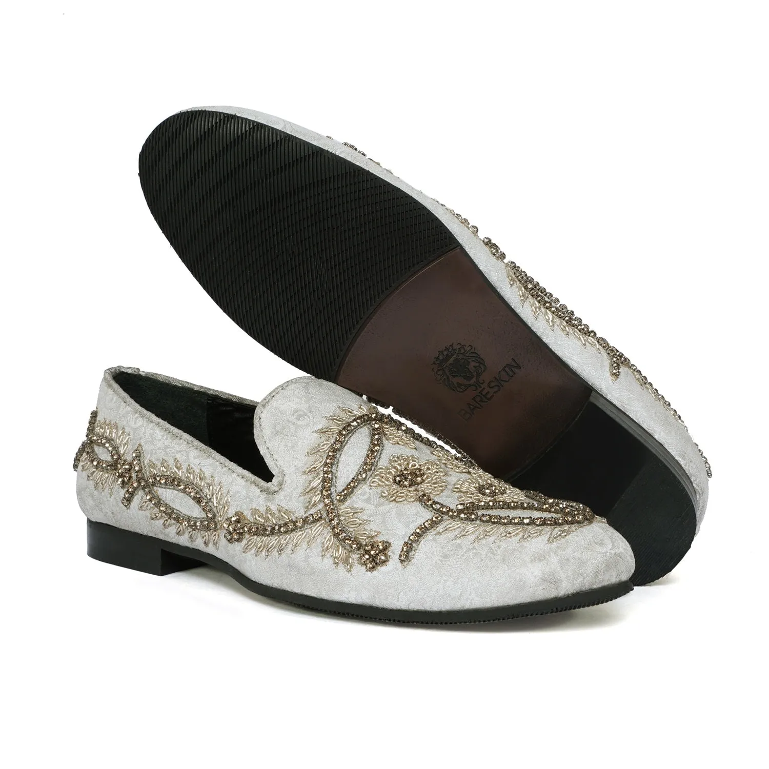 Circular Leafy Floral Hand Zardosi Ethnic Slip-Ons