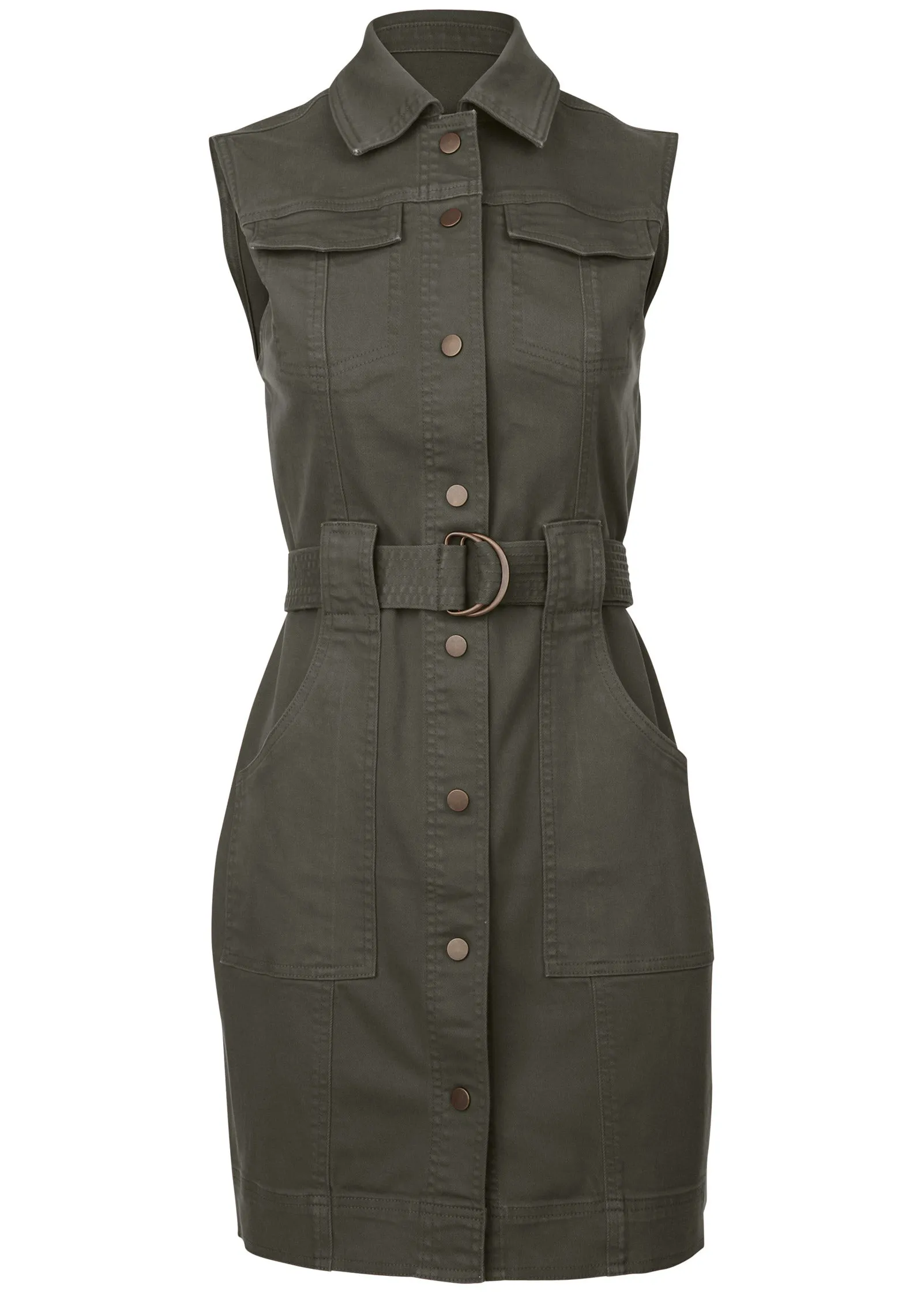 Colored Twill Utility Dress - Olive