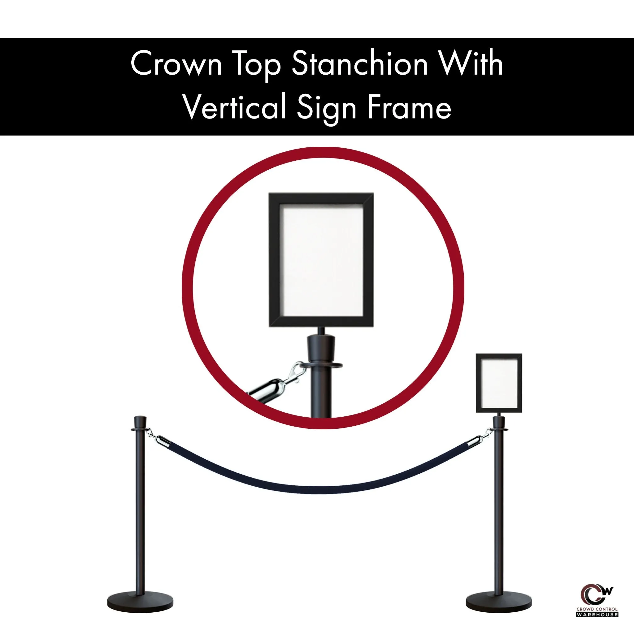 Crown Top Post and Rope Stanchion Kit with Sign Frame - Montour Line