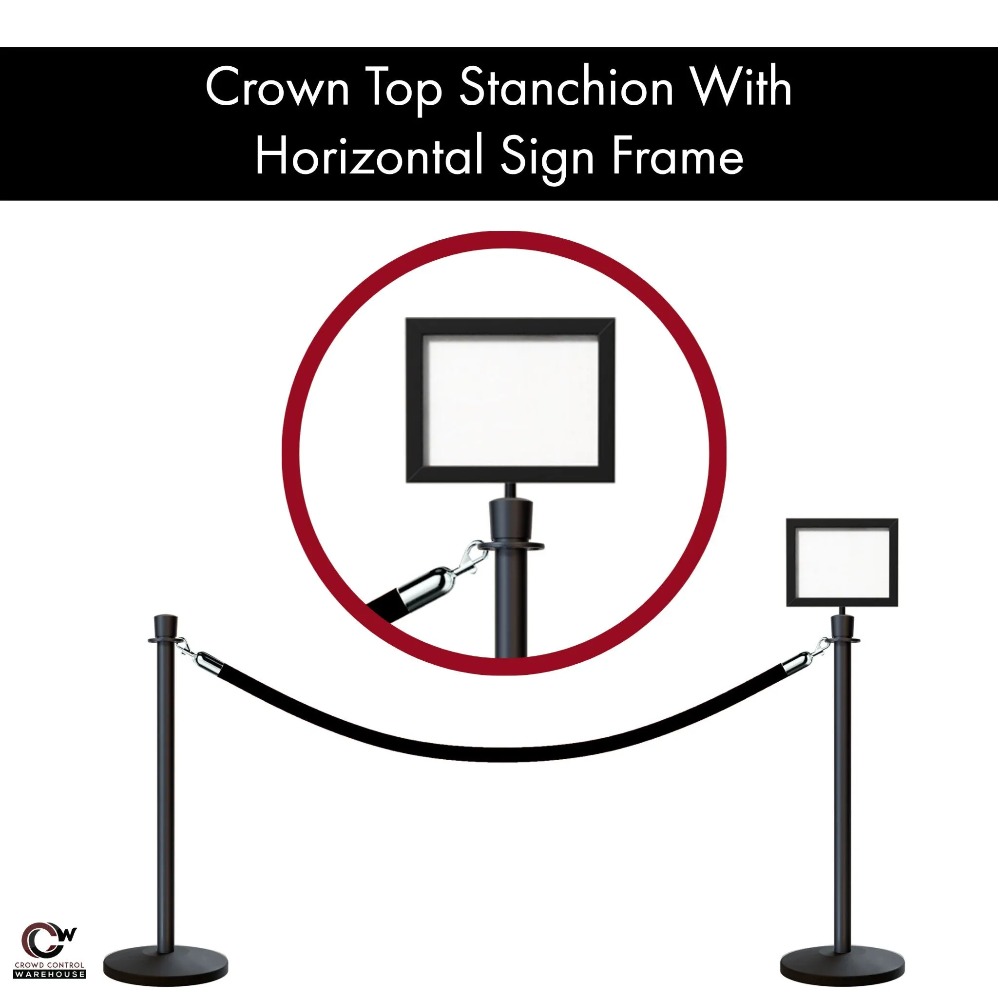 Crown Top Post and Rope Stanchion Kit with Sign Frame - Montour Line