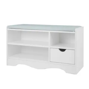 Cushioned Shoe Rack Bench With Storage Drawers, White