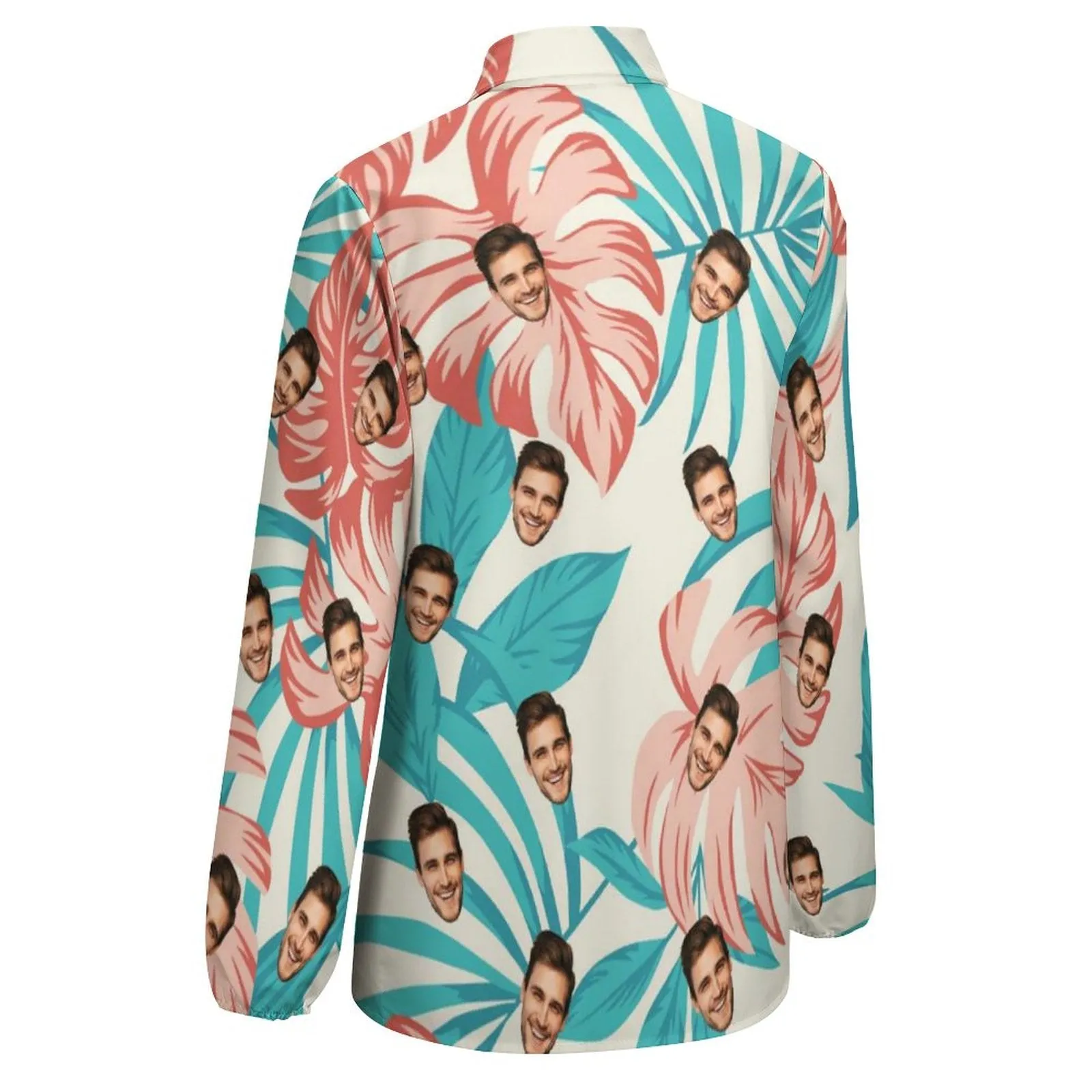 Custom Face Big Leaves Vntage Casual Long Sleeve Hawaiian Shirts