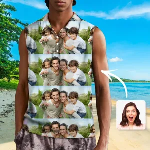 Custom Photo Sleeveless Polo Shirt Button Up Summer Casual Workout Tank Tops