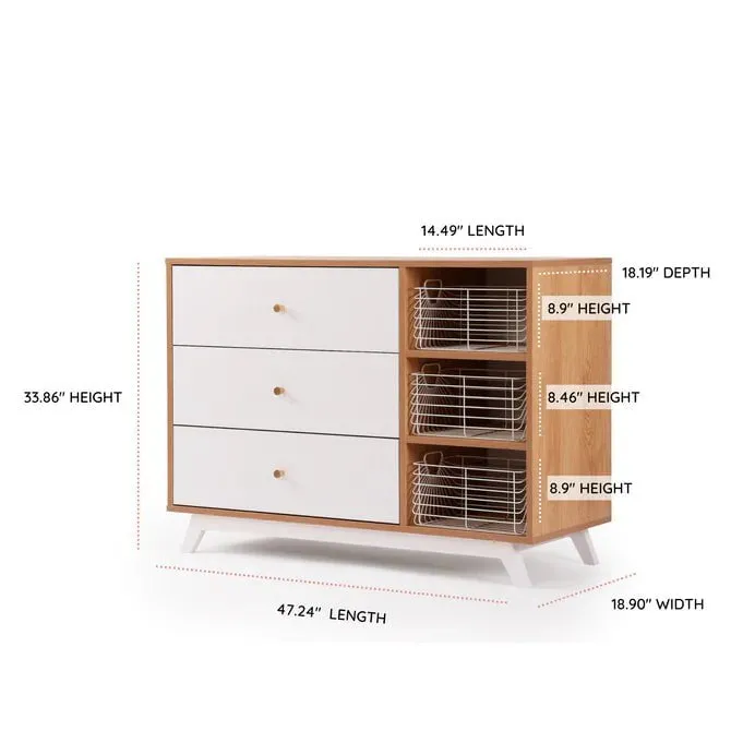 Dadada Baby - Central Park 3-drawer, Two Shelves Dresser