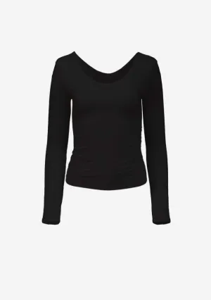 Dbl Layered V-Neck Side Ruched L/S Top