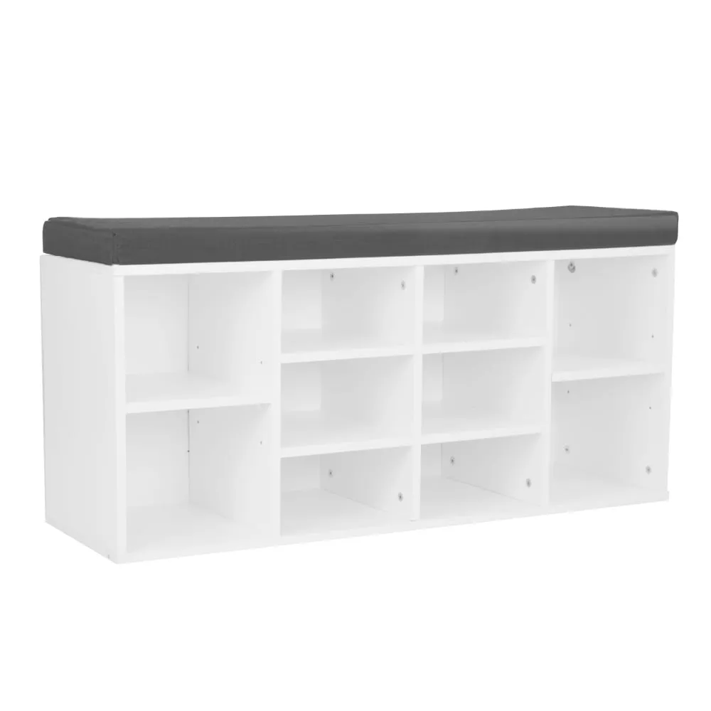 Durable White Shoe Cabinet, Cushioned Bench - Stores 10 Pairs