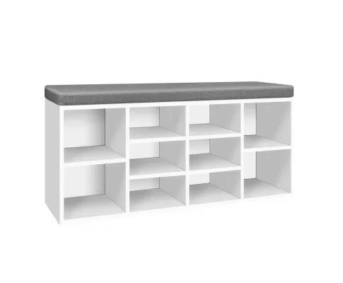 Fabric Shoe Bench with Storage Cubes - White