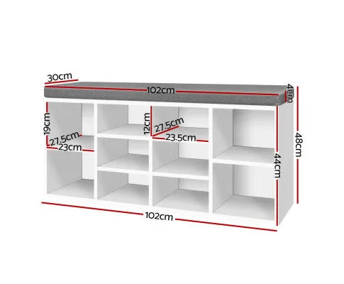 Fabric Shoe Bench with Storage Cubes - White