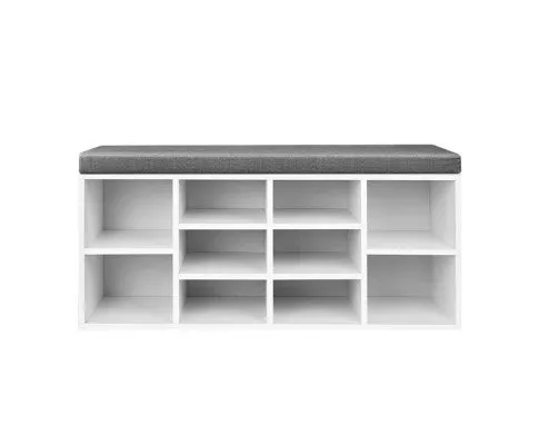 Fabric Shoe Bench with Storage Cubes - White