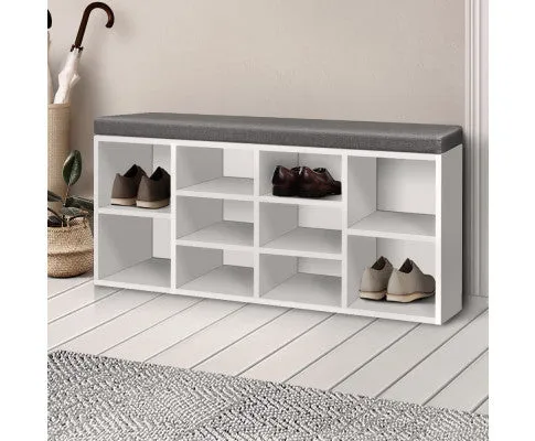 Fabric Shoe Bench with Storage Cubes - White