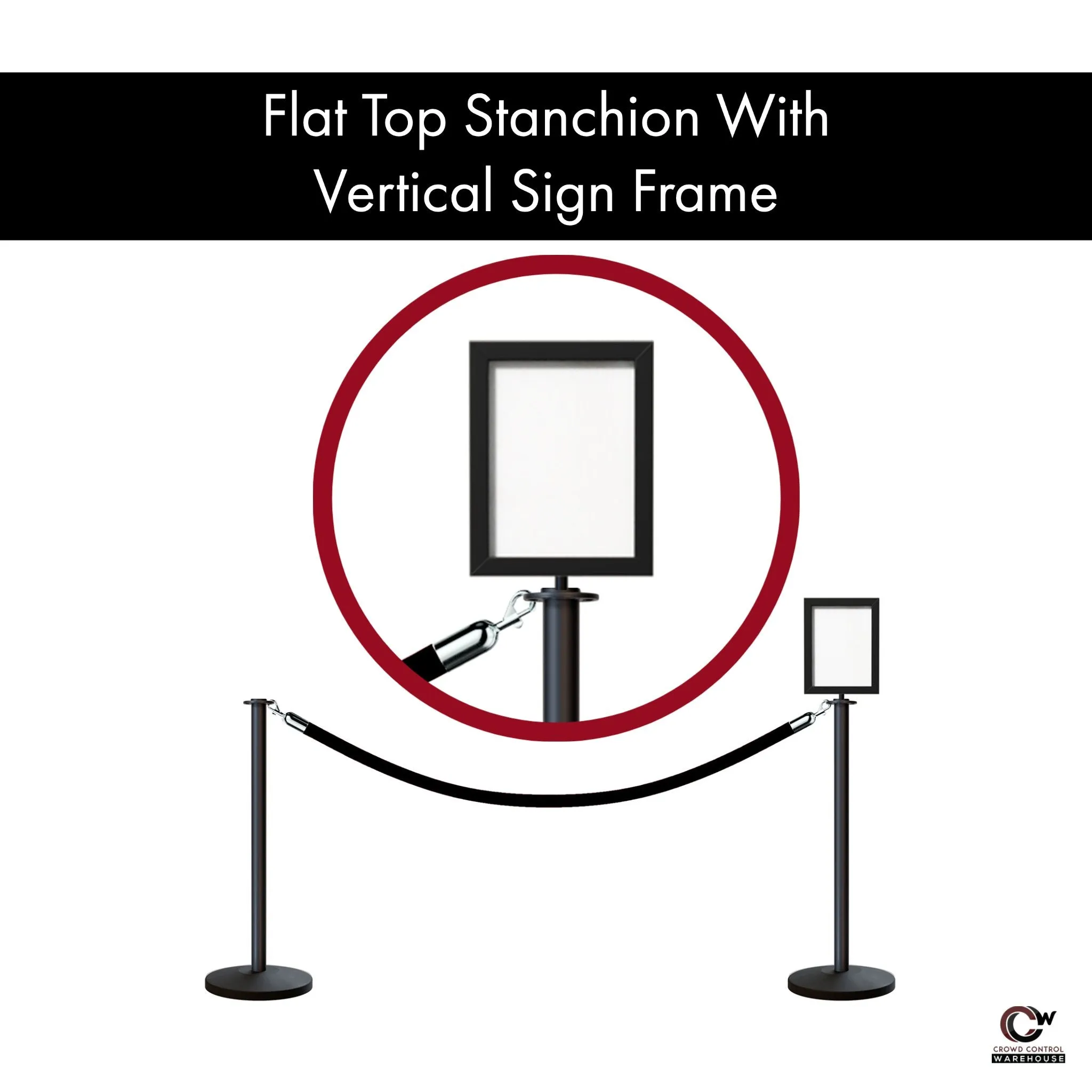 Flat Top Post and Rope Stanchion Kit with Sign Frame - Montour Line