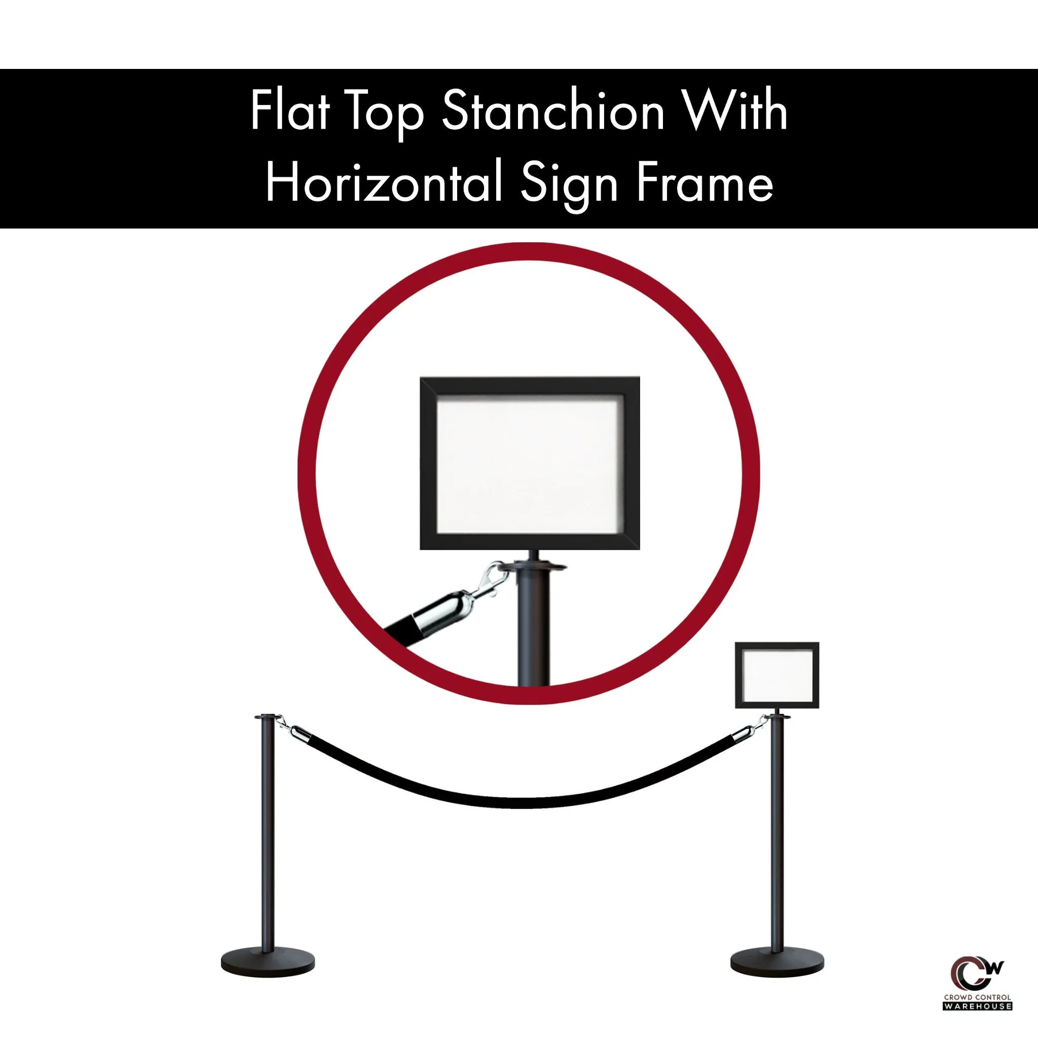 Flat Top Post and Rope Stanchion Kit with Sign Frame - Montour Line