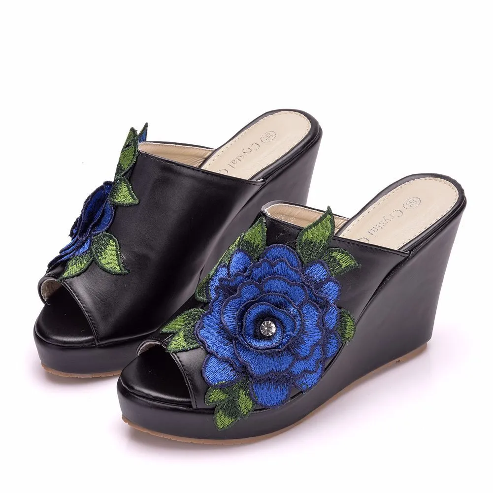 Flower Mouth Wedge Slippers