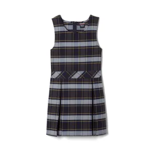 French Toast - Plaid Box Pleat Jumper Blue & Gold Plaid