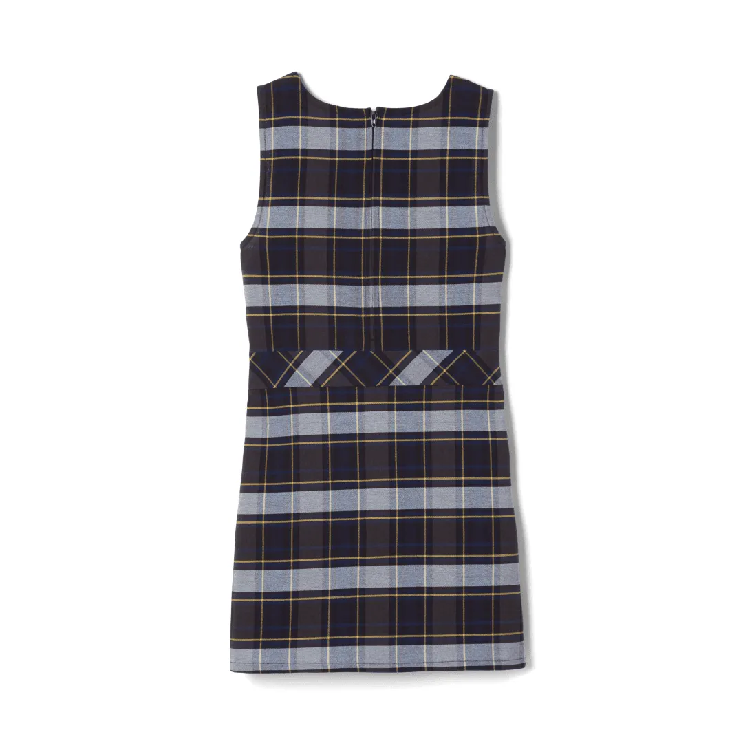 French Toast - Plaid Box Pleat Jumper Blue & Gold Plaid