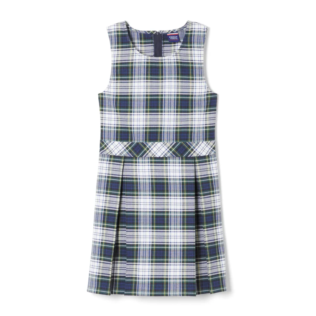 French Toast - Plus Size - Plaid Box Pleat Jumper Navy & White