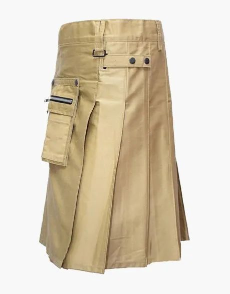 FRONT POCKET HEAVY DUTY KHAKI UTILITY KILT