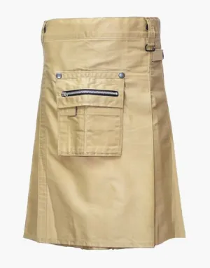 FRONT POCKET HEAVY DUTY KHAKI UTILITY KILT