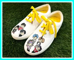 Funky N Trendy hand painted water resistant bts theme white casual shoes