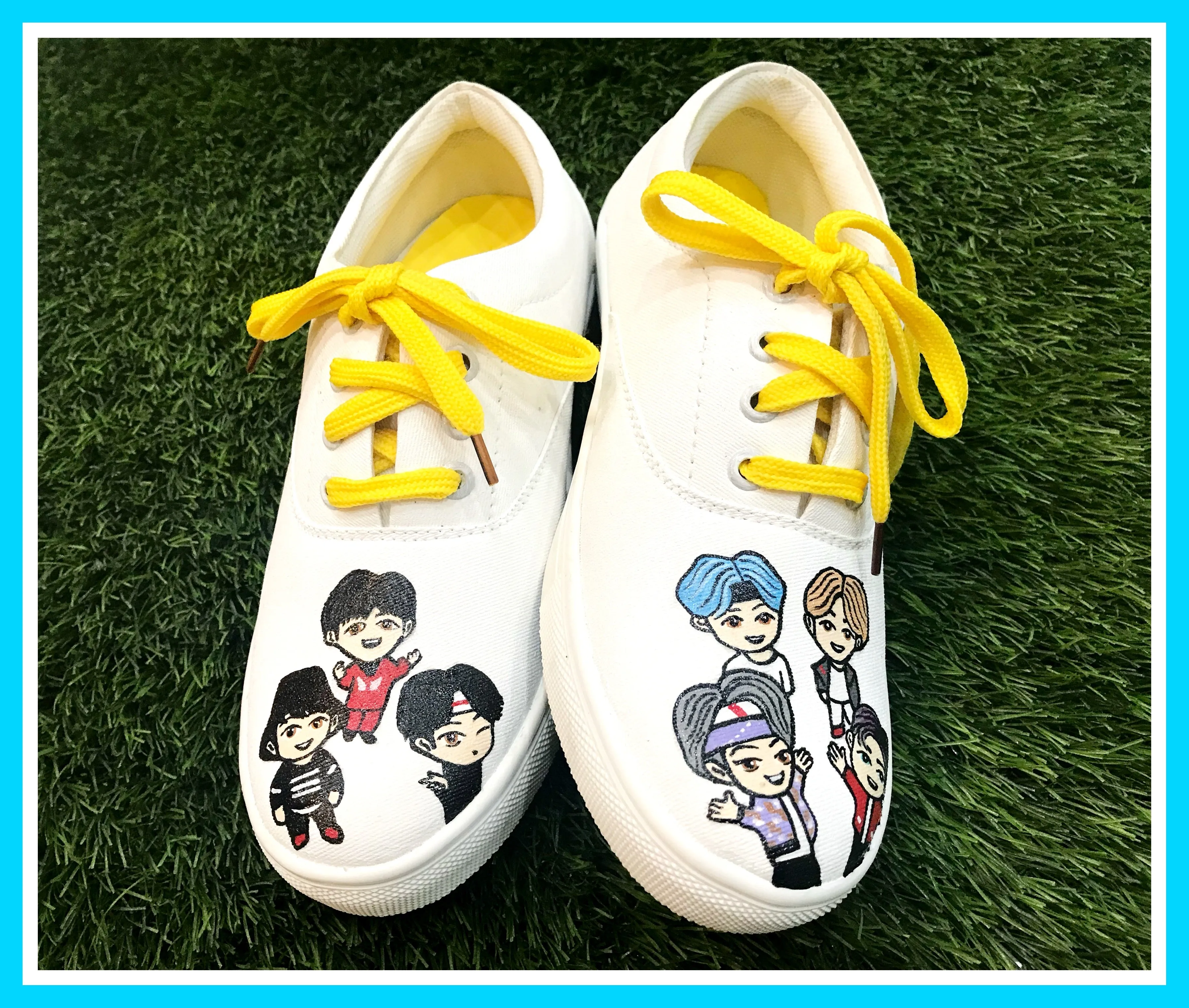 Funky N Trendy hand painted water resistant bts theme white casual shoes