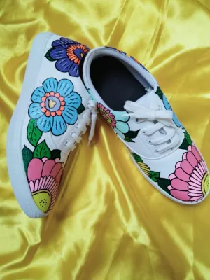 Funky N Trendy hand painted water resistant floral theme casual shoes