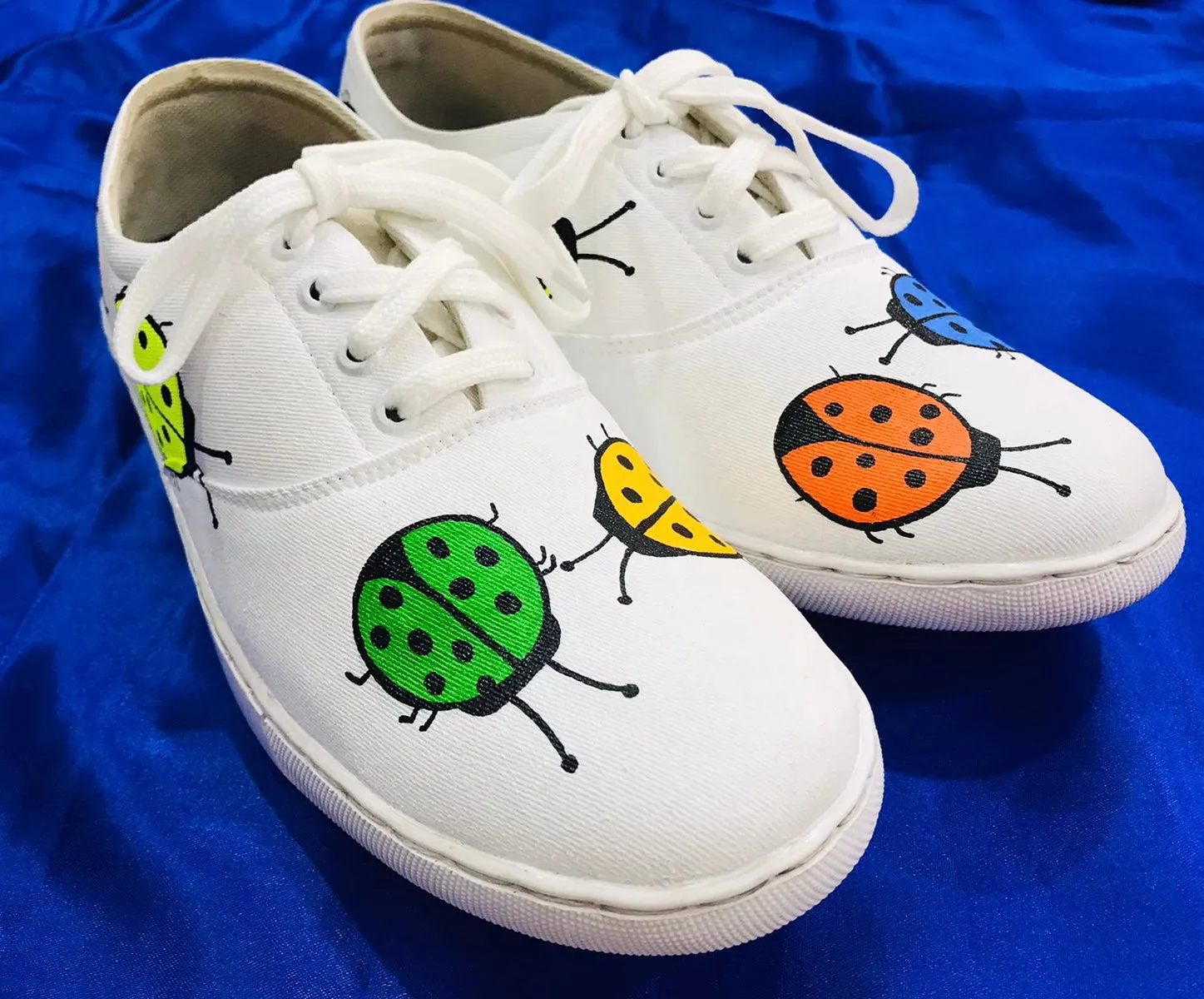 Funky N Trendy hand painted water resistant ladybug theme white sneakers