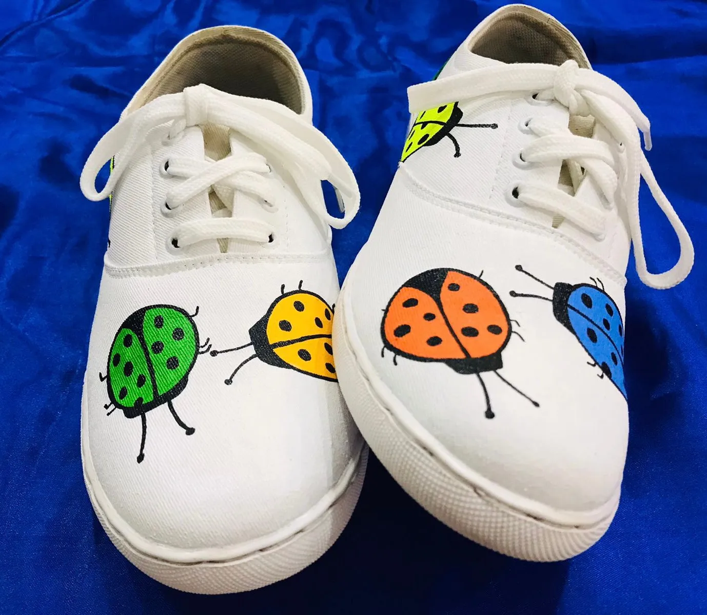 Funky N Trendy hand painted water resistant ladybug theme white sneakers