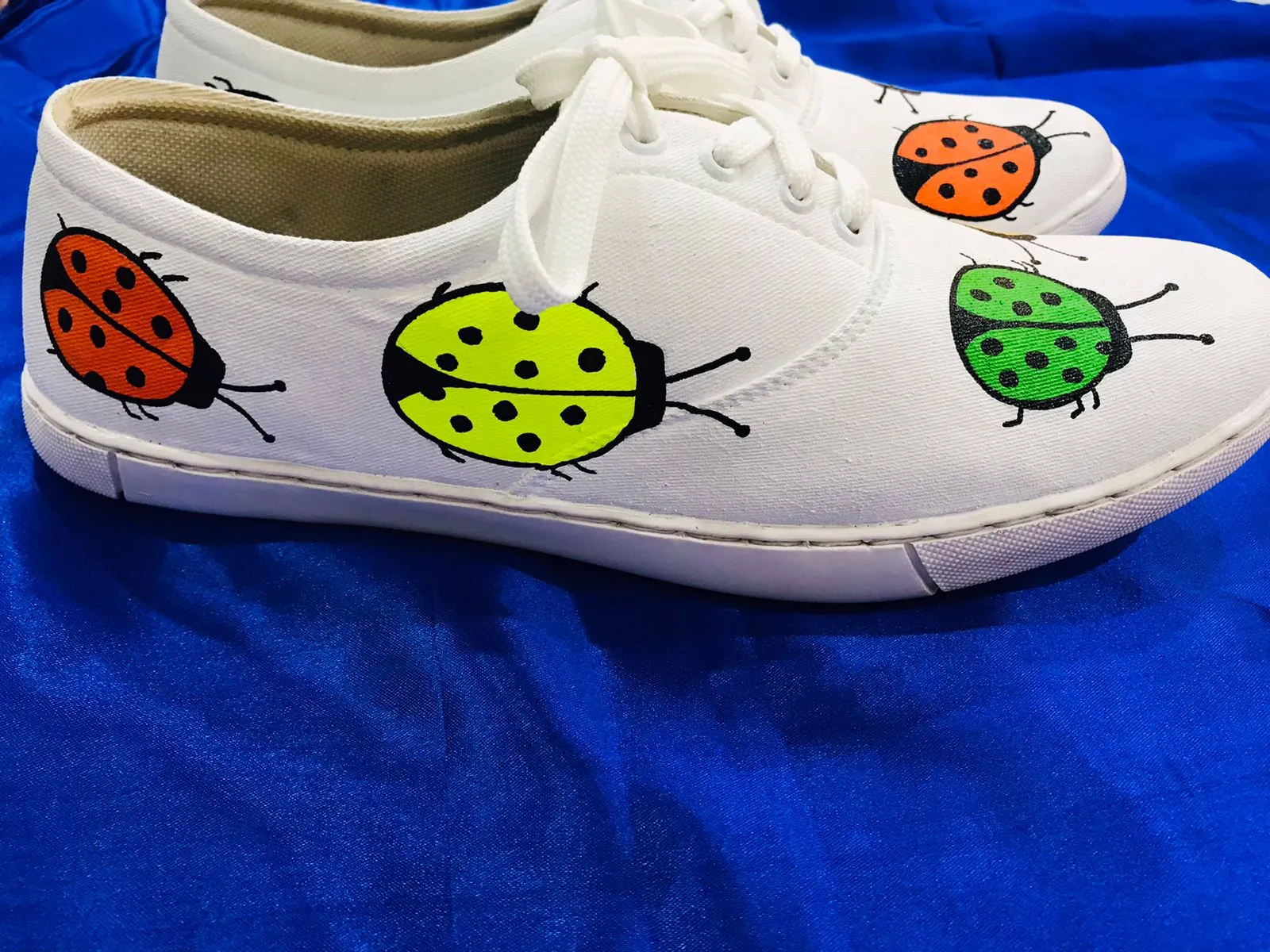 Funky N Trendy hand painted water resistant ladybug theme white sneakers