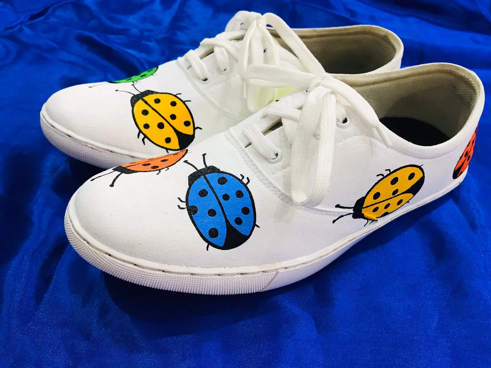 Funky N Trendy hand painted water resistant ladybug theme white sneakers