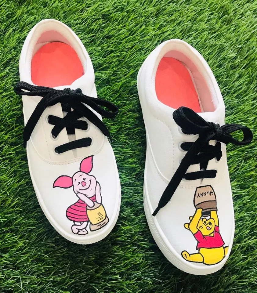 Funky N Trendy hand painted water resistant pooh theme casual shoes