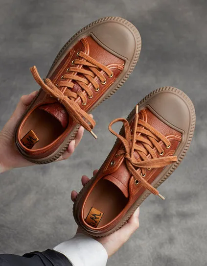 Genuine Leather Round Head Retro Leather Sneakers