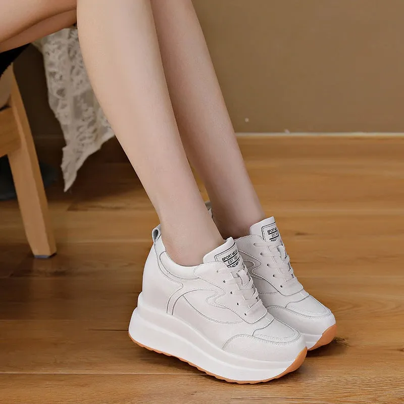 Genuine Leather Street Sneakers with 10cm Platform