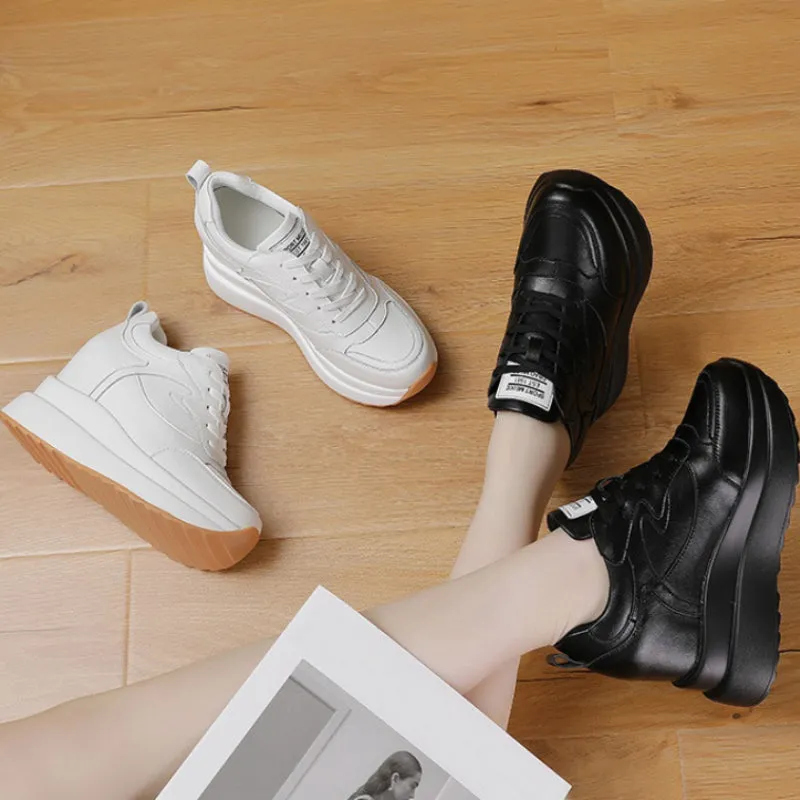 Genuine Leather Street Sneakers with 10cm Platform