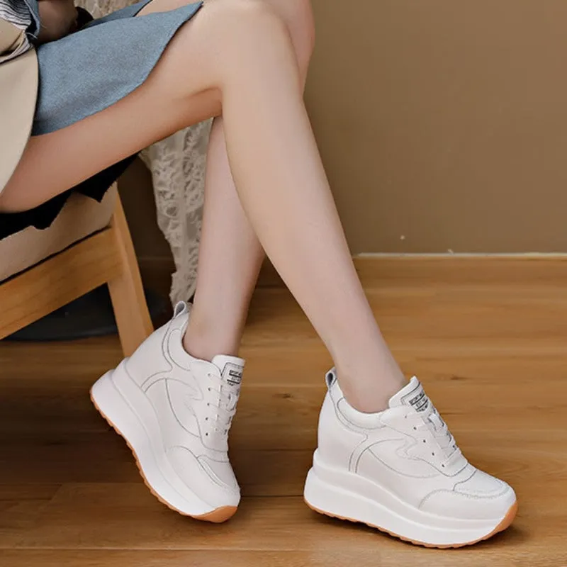 Genuine Leather Street Sneakers with 10cm Platform