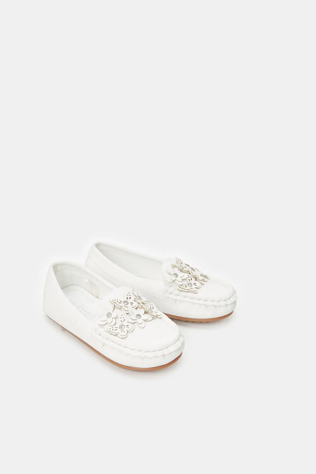 Girls White Butterfly Loafers