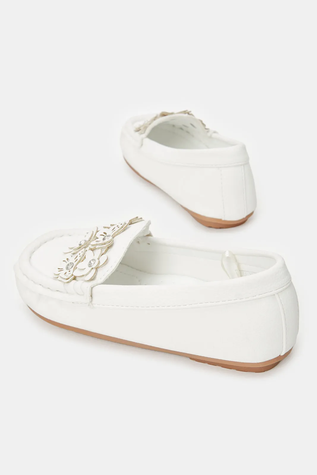 Girls White Butterfly Loafers