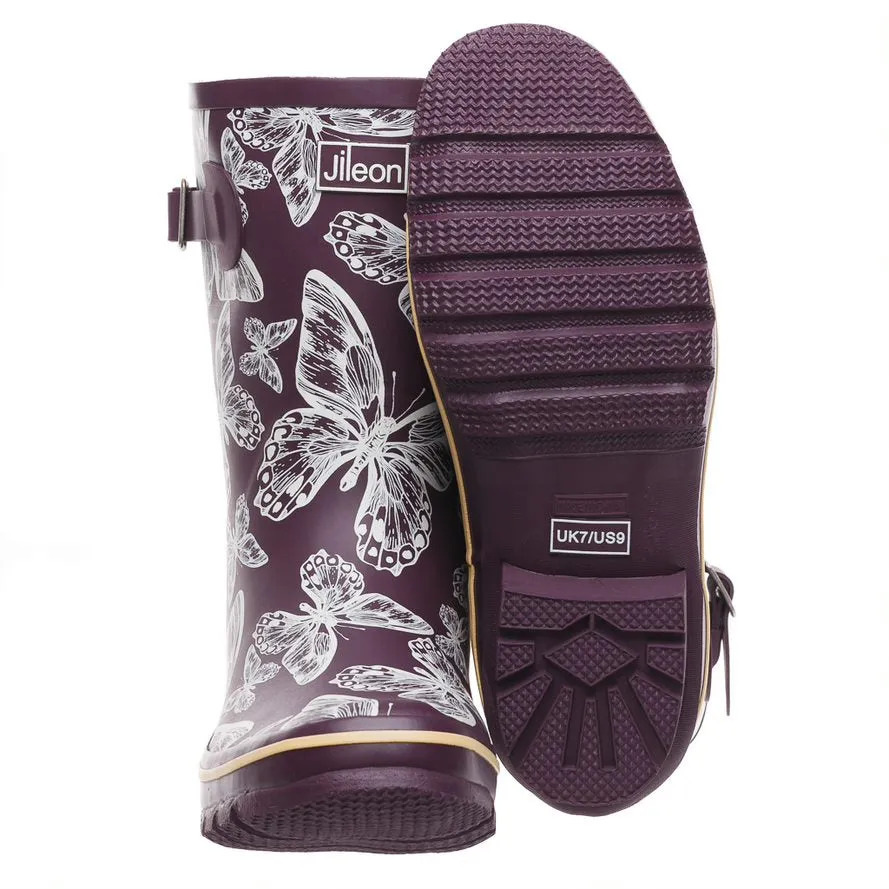 Half Height Rain Boots - Purple Butterflies - Wide in Foot & Ankle