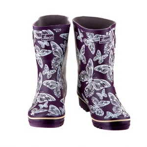 Half Height Rain Boots - Purple Butterflies - Wide in Foot & Ankle