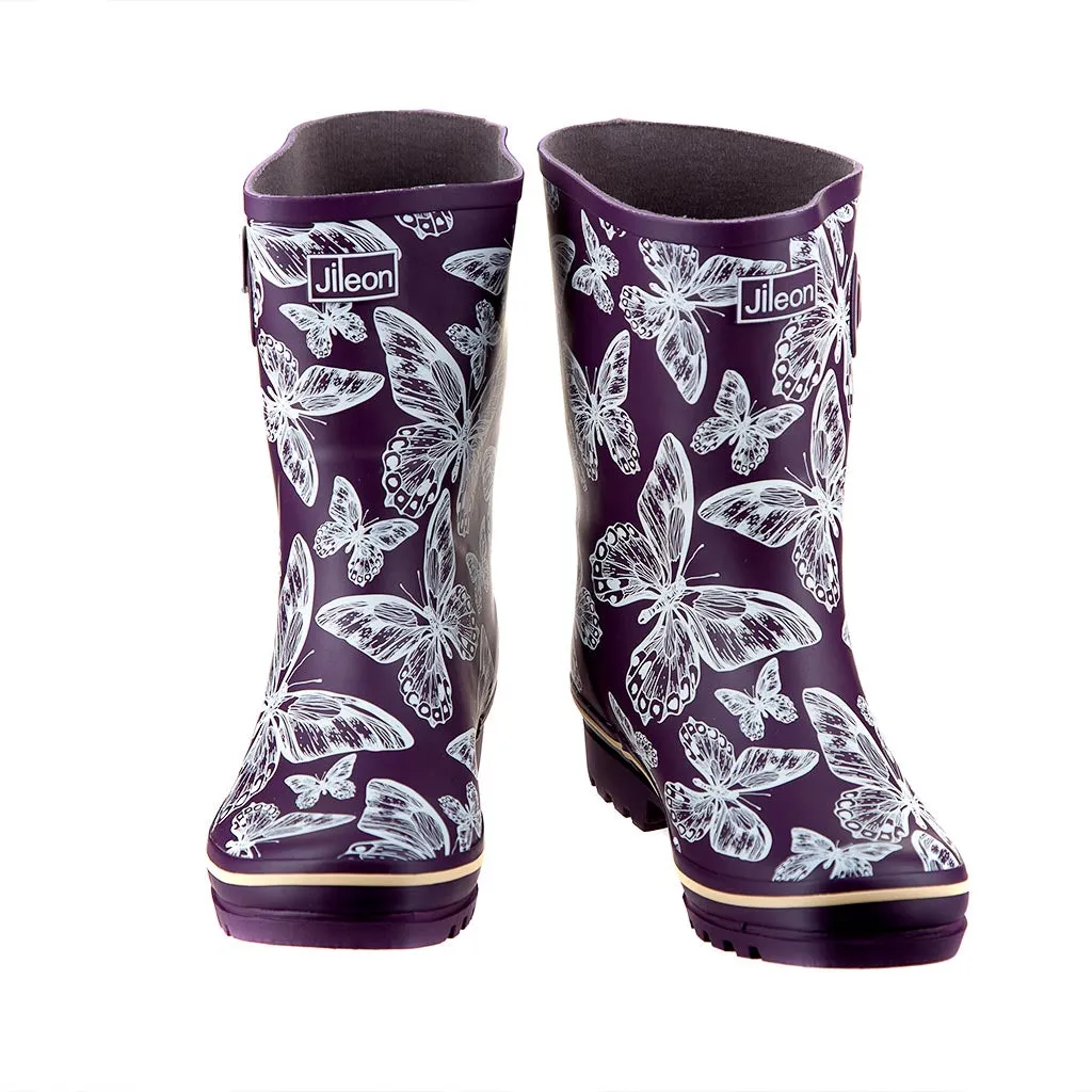 Half Height Rain Boots - Purple Butterflies - Wide in Foot & Ankle