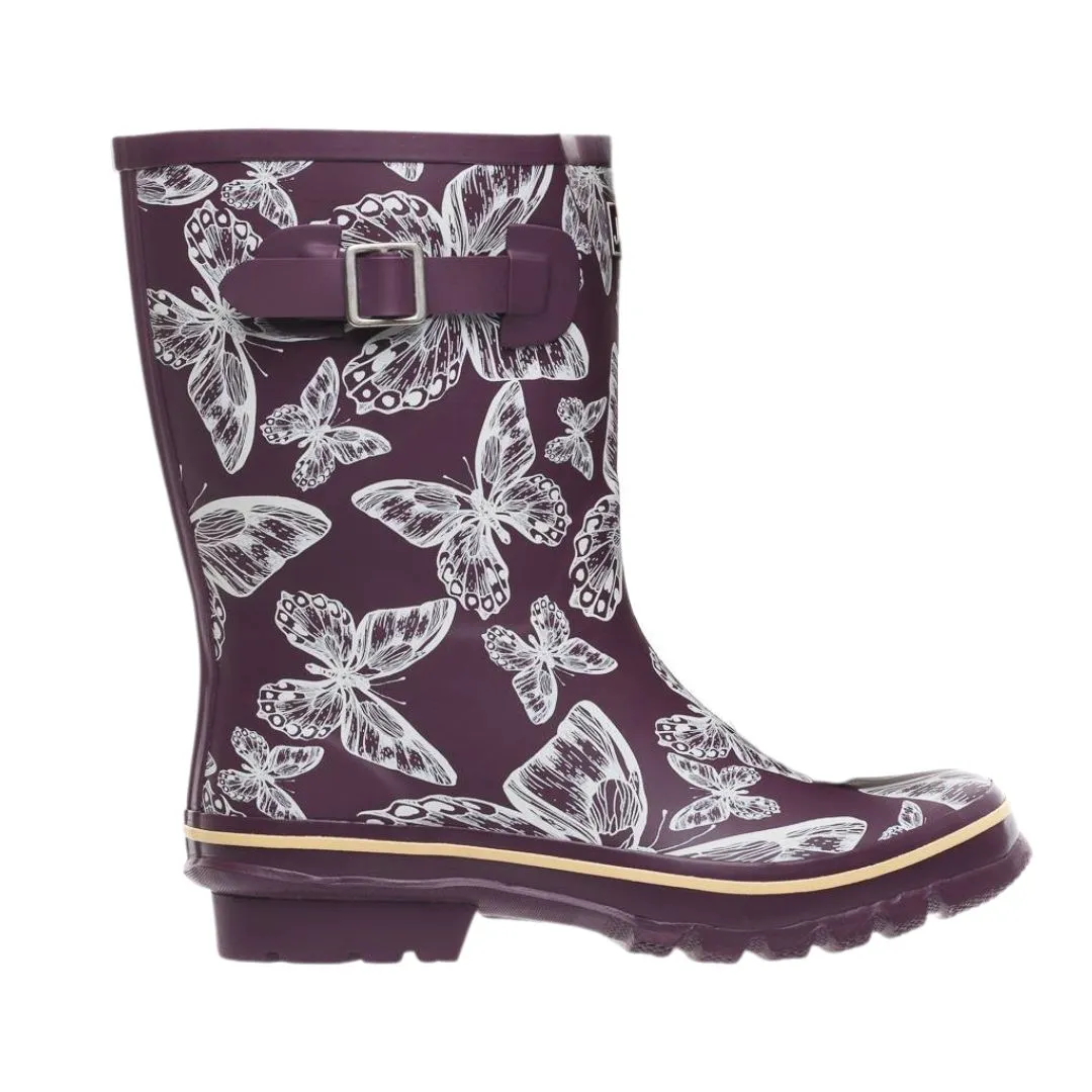 Half Height Rain Boots - Purple Butterflies - Wide in Foot & Ankle