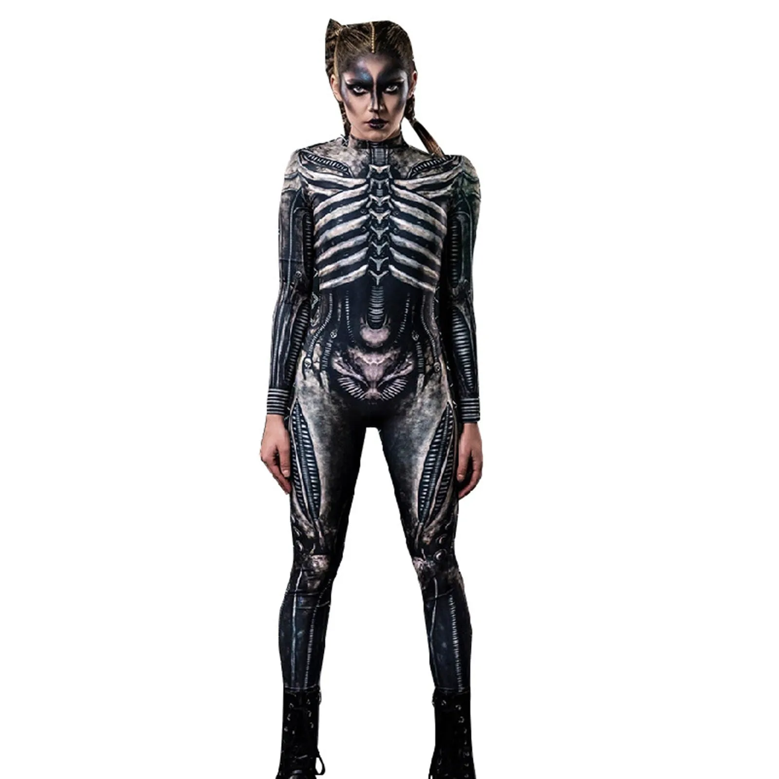 Halloween Joskaa Halloween Skeleton Printed Bodysuit Cosplay Costumes Suit Women Jumpsuit Disfraz Halloween Mujer Scary Costumes Disfraz Niña