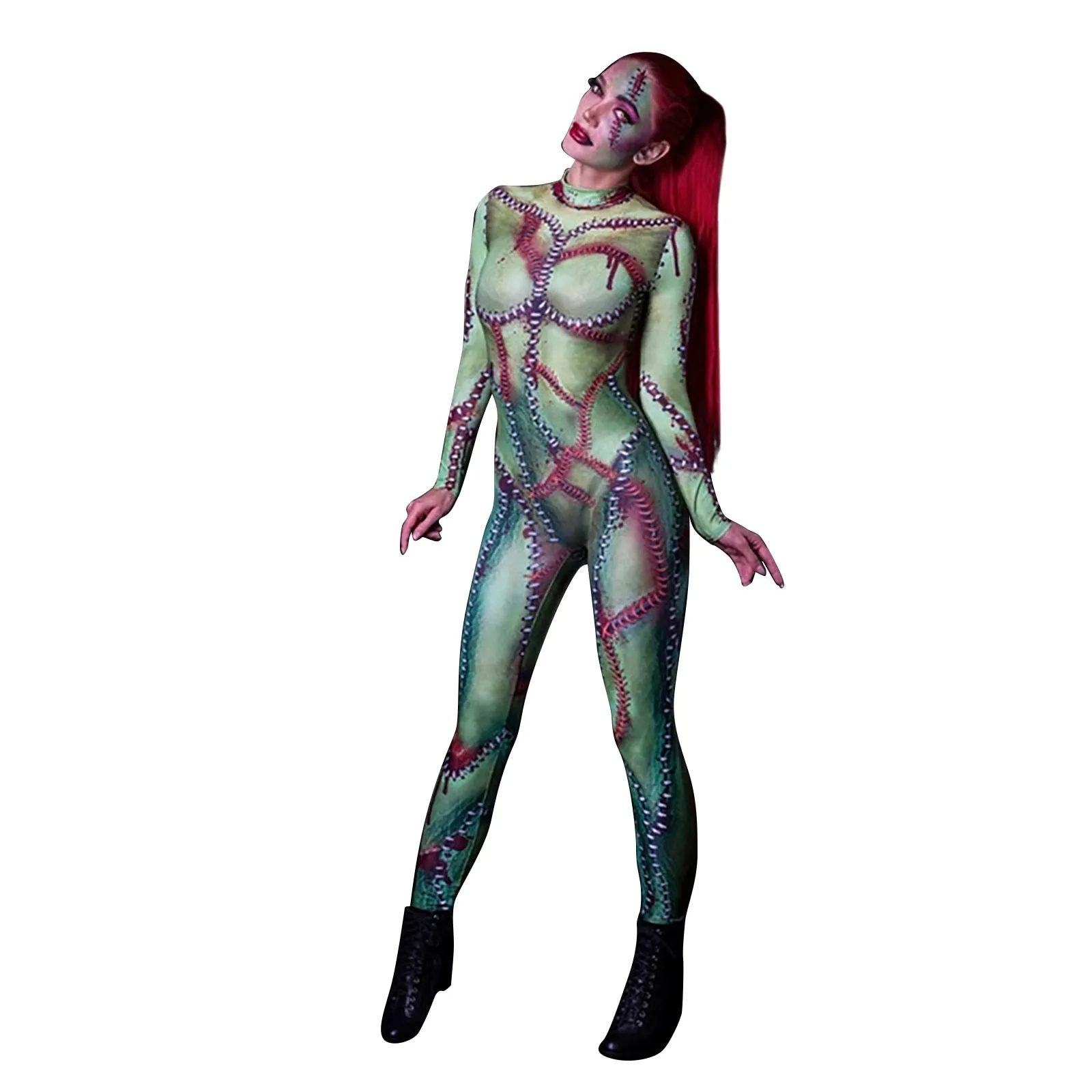 Halloween Joskaa Halloween Skeleton Printed Bodysuit Cosplay Costumes Suit Women Jumpsuit Disfraz Halloween Mujer Scary Costumes Disfraz Niña