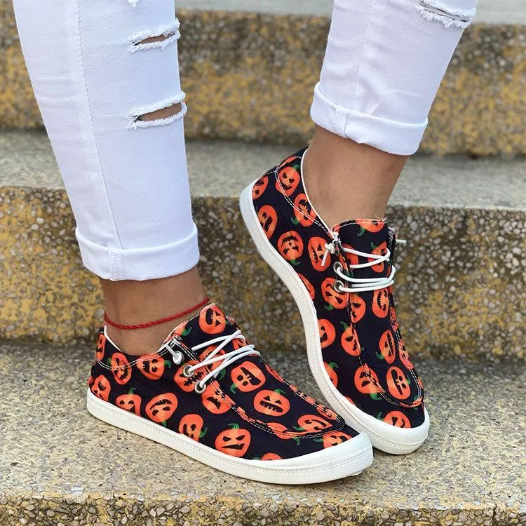 Halloween Round Toe Front Lace-up Sneakers