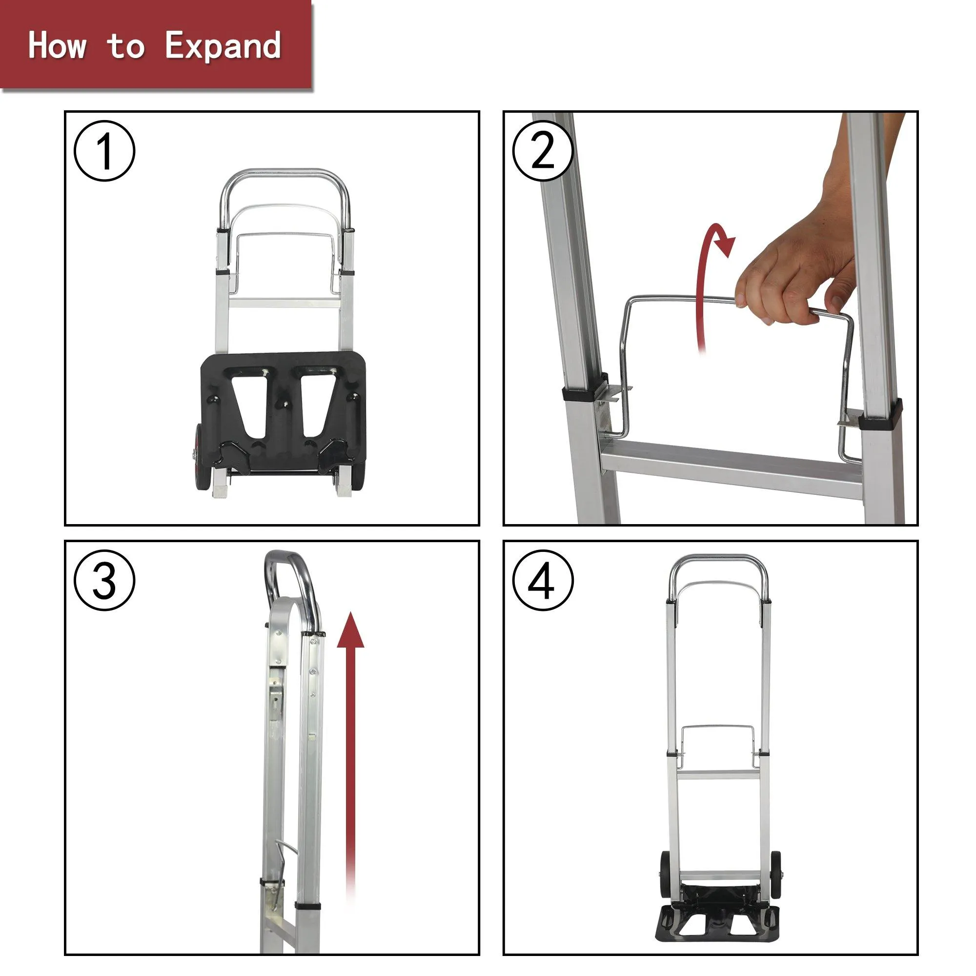 Hand Truck Portable Folding Compact Trolley Heavy-duty Aluminum Luggage Cart with 2 Wheels