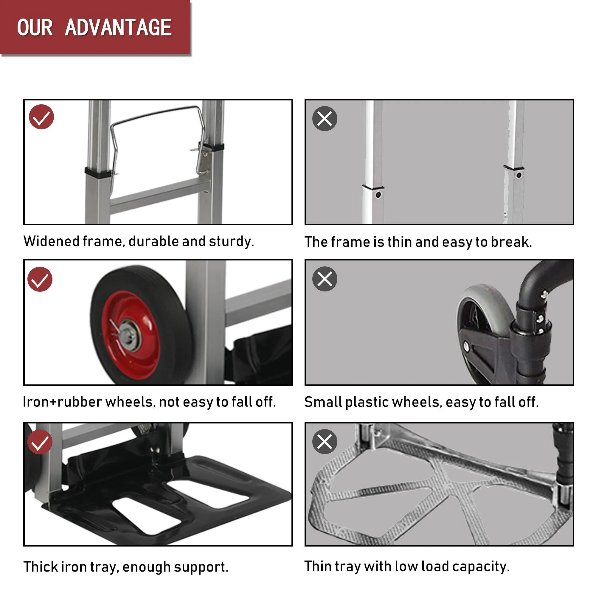 Hand Truck Portable Folding Compact Trolley Heavy-duty Aluminum Luggage Cart with 2 Wheels