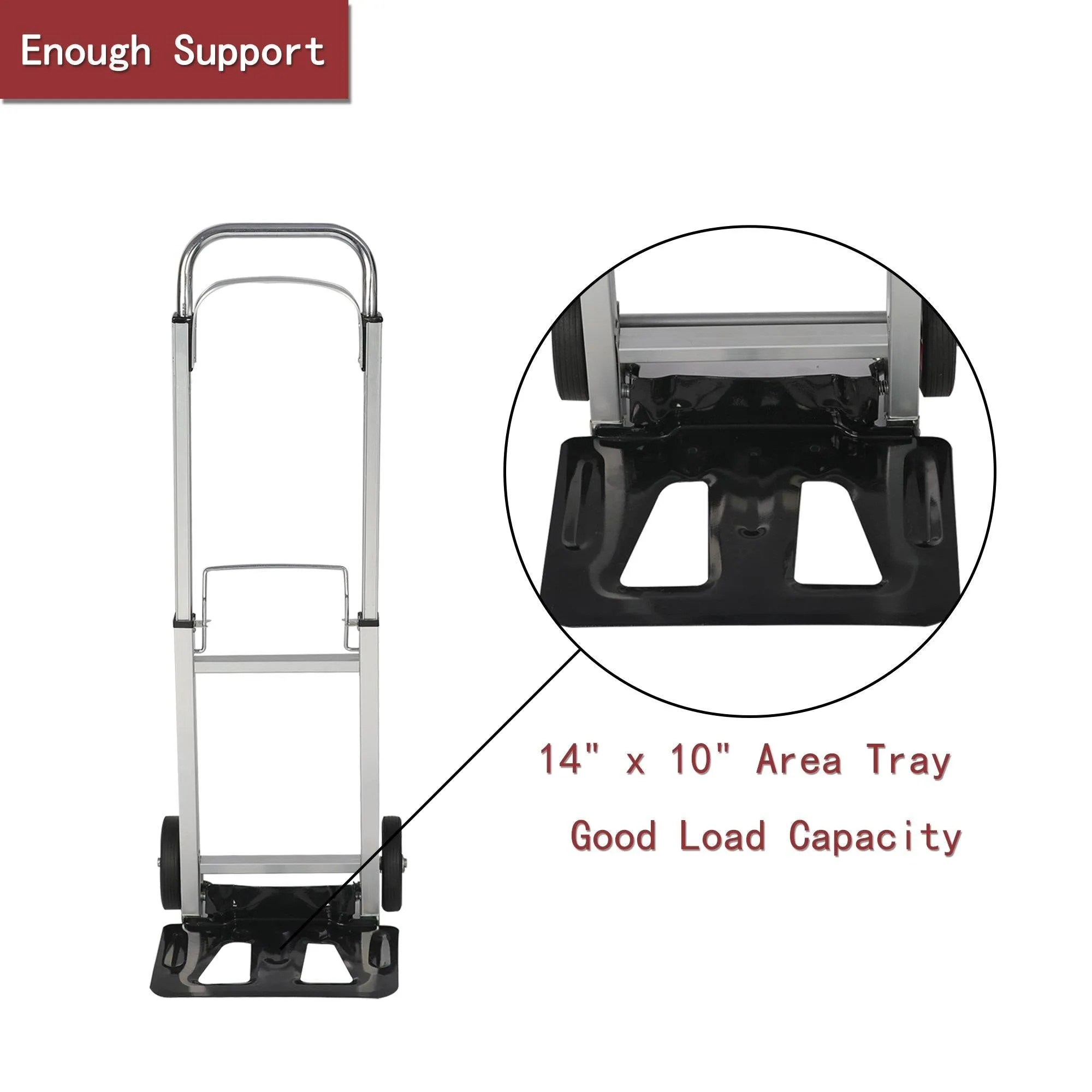 Hand Truck Portable Folding Compact Trolley Heavy-duty Aluminum Luggage Cart with 2 Wheels