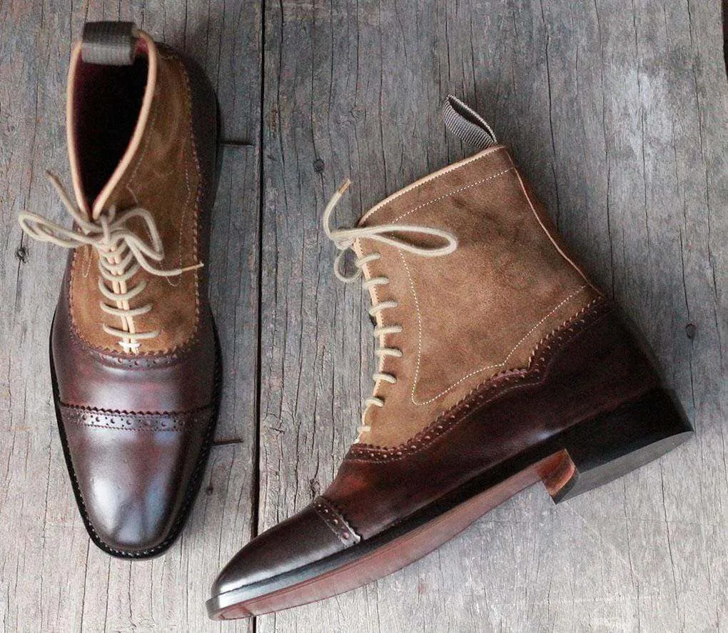 Handmade Brown Beige Ankle Boots For Men